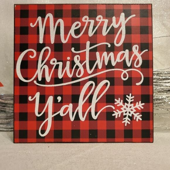 Buffalo Plaid Bundle of 3 Christmas Holiday Wooden Shelf Sitter sign Decor - Picture 4 of 4